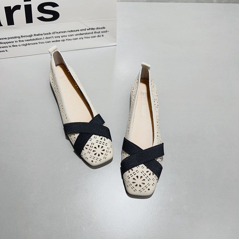 镂空复古凉鞋女夏2025粗跟单鞋平底大码软皮豆豆鞋百搭方头奶奶鞋,女鞋,浅口单鞋,淘宝优惠券,粉丝福利购,淘宝优惠卷