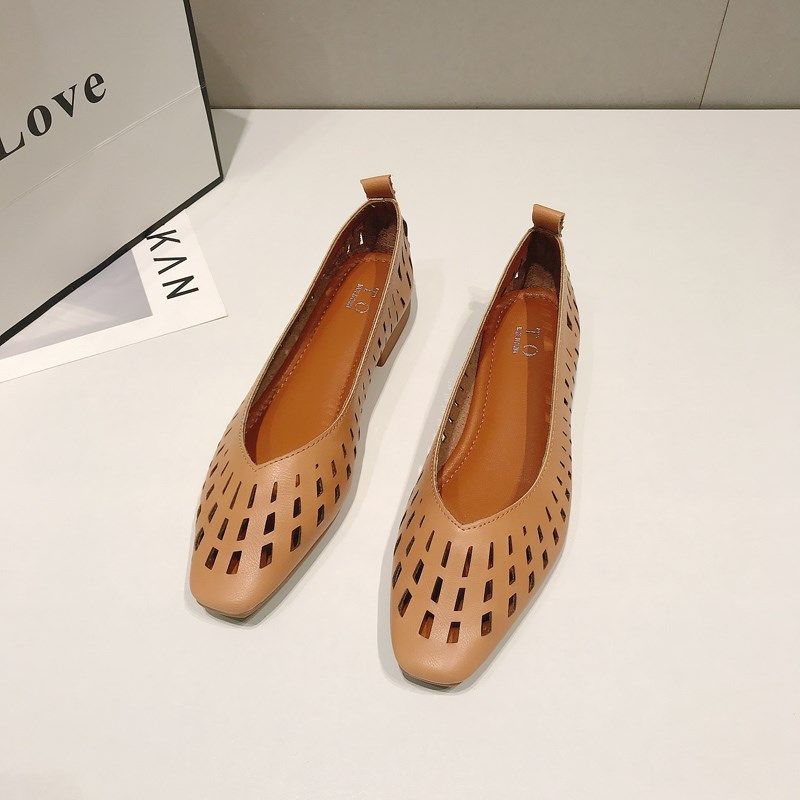 方头镂空单鞋女夏季包头凉鞋2025新款舒适大码透气浅口上班低跟鞋,女鞋,洞洞鞋,淘宝优惠券,粉丝福利购,淘宝优惠卷
