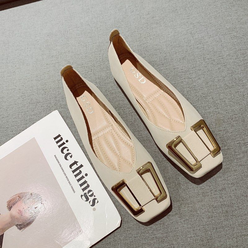 金属扣舒适软面百搭瓢鞋女2025年新款一脚套浅口方头软底平底单鞋,女鞋,浅口单鞋,淘宝优惠券,粉丝福利购,淘宝优惠卷