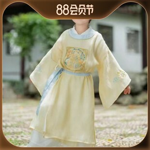 男童汉服中国风套装儿童唐朝圆领袍小男孩古装少爷国学演出服米色