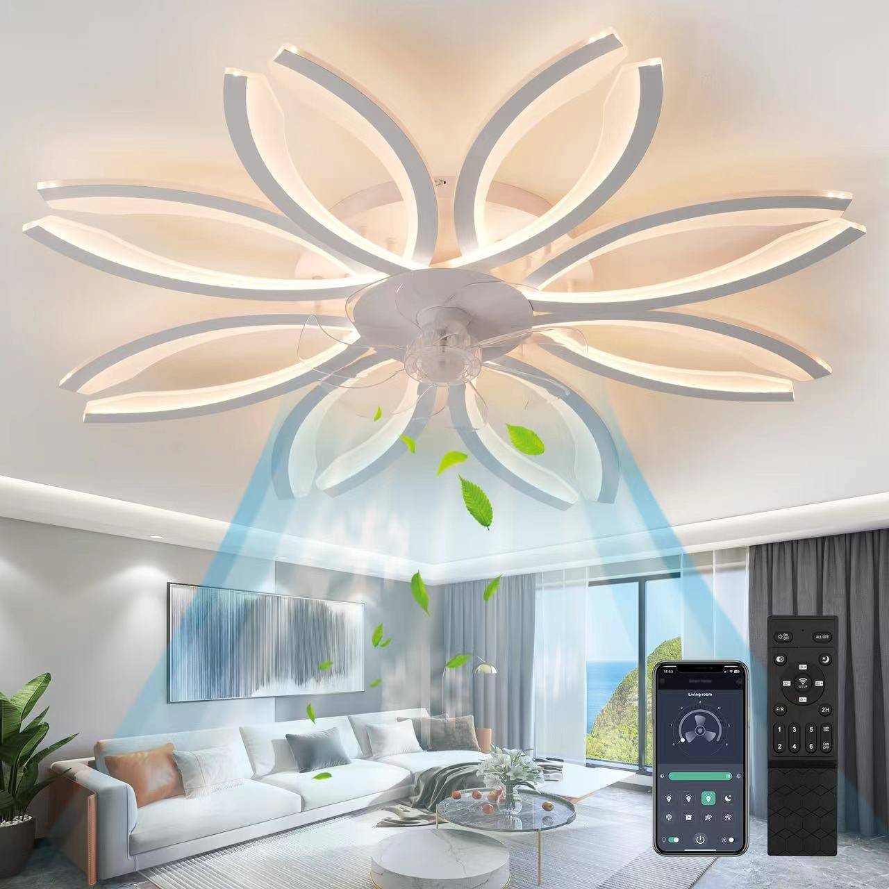 大尺寸现代简约LED吸顶风扇灯客厅卧室智能静音大风力电风扇灯具