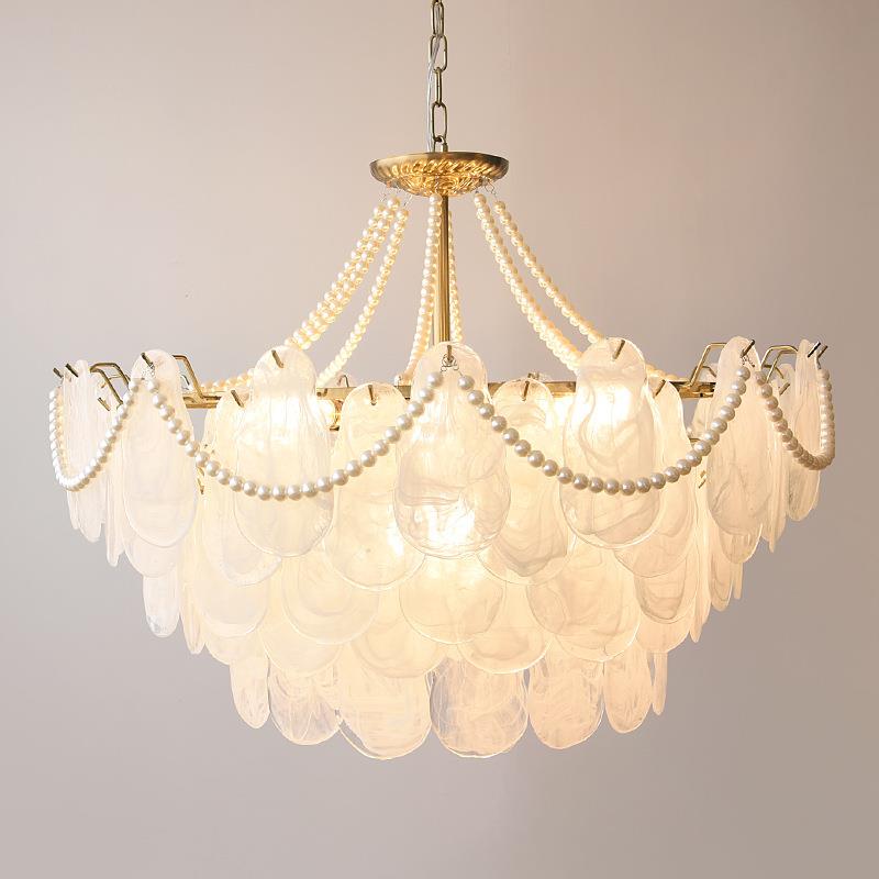 轻奢法式全光谱客厅吊灯复古简约现代水晶珍珠贝壳主卧室饭厅灯具