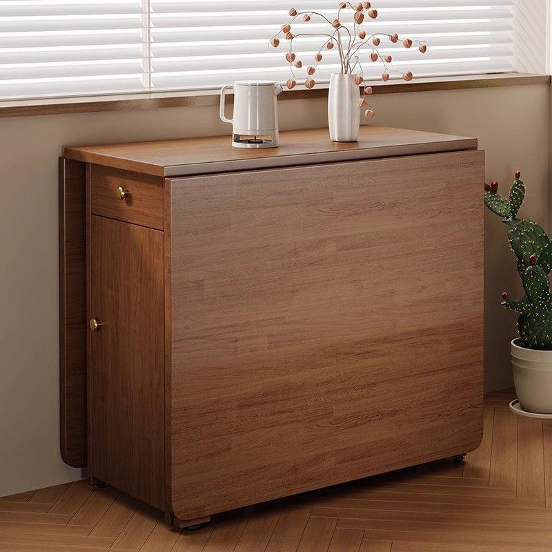 全实木折叠餐桌家用小户型伸缩超薄饭桌一体餐边柜长方形吃饭桌子