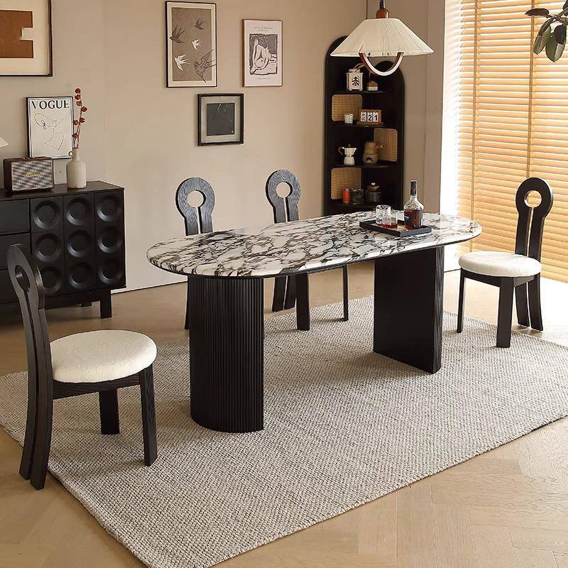 法式大理石餐桌小户型家用复古高端罗马实木椭圆形网红奢石桌子