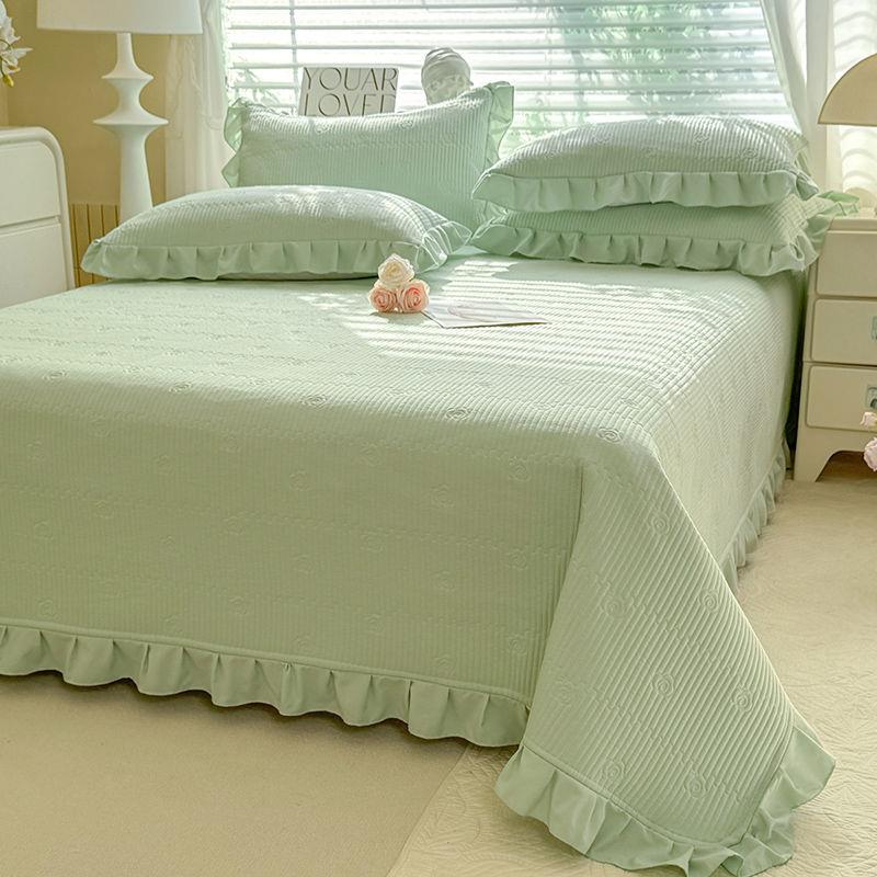 韩式新款水洗棉花边夹棉床盖单件四季通用防滑单人加厚床单三件套