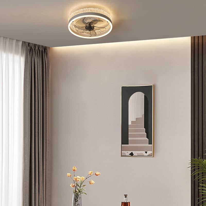 现代简约水晶风扇灯三色变光天花吸顶灯一体吊扇餐厅灯客厅风扇灯