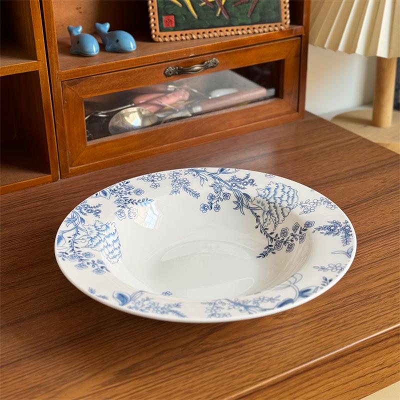 北府 釉下彩图兰朵骨瓷早餐盘深汤盘甜品盘菜盘陶瓷盘子可微波