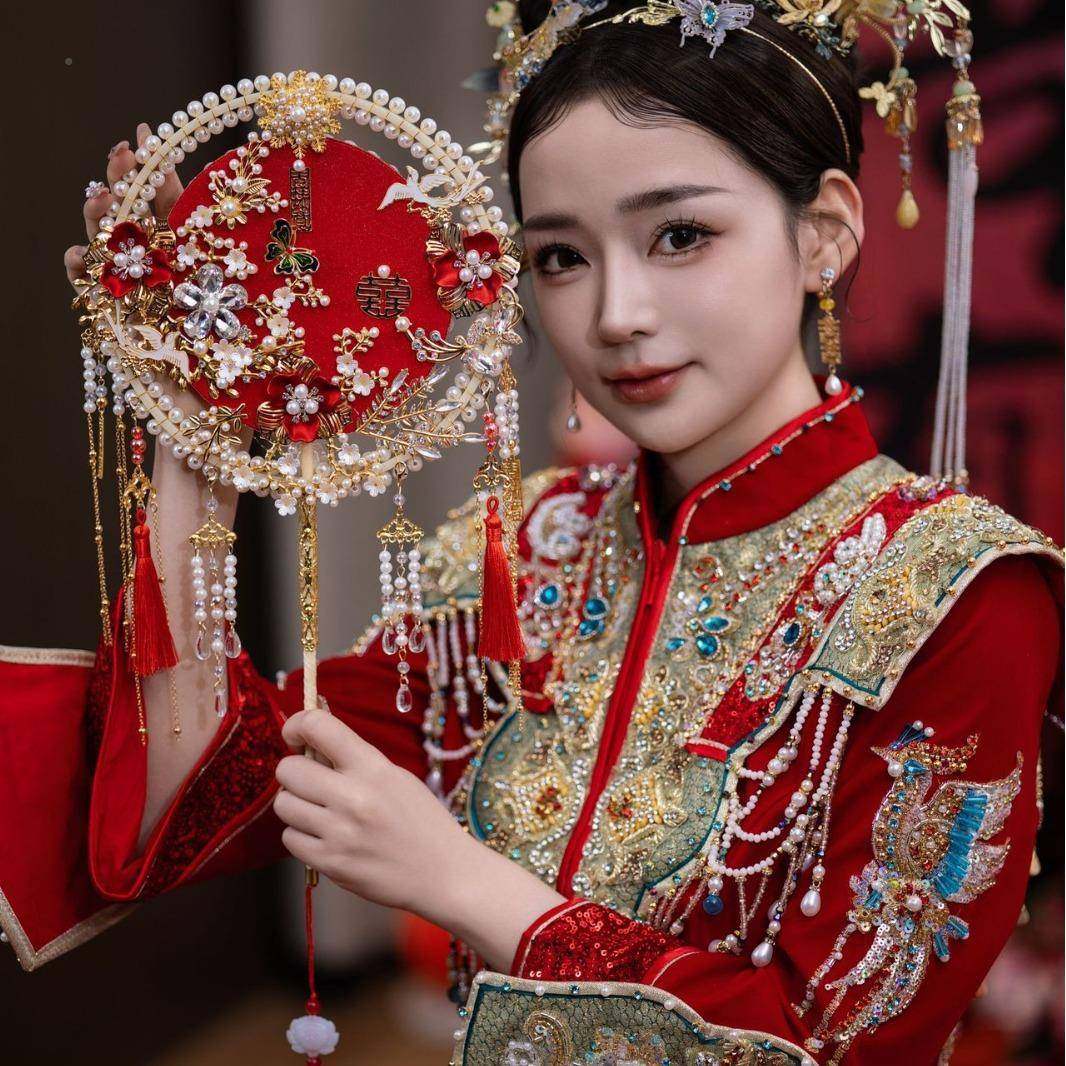 红秀色蕾丝新娘结婚禾服团扇新中式双面成品团扇1成品遮面色喜扇,节庆用品/礼品,陪嫁用品套装,淘宝优惠券,粉丝福利购,淘宝优惠卷