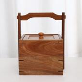 ZVV野餐茶点心包携装 中式 双层手提收木盒仿古便式 食盒糕点点心具