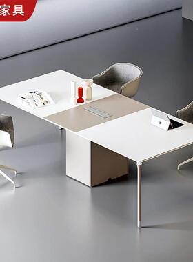 桌简约代会现议室桌椅桌组合轻奢白色六YM-HYZ人小型开会桌培训会