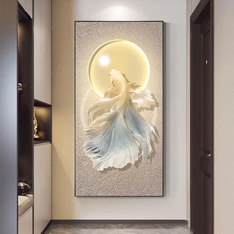 挂入户玄装饰画高级感奢走廊轻过IUK道壁画蝴蝶鱼关酒店工装软装