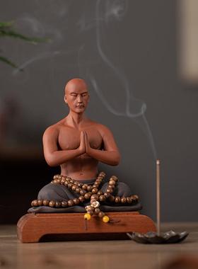 禅意小僧佛小和尚摆件XLP中式家居系饰玄关茶造室茶空间装景观鱼