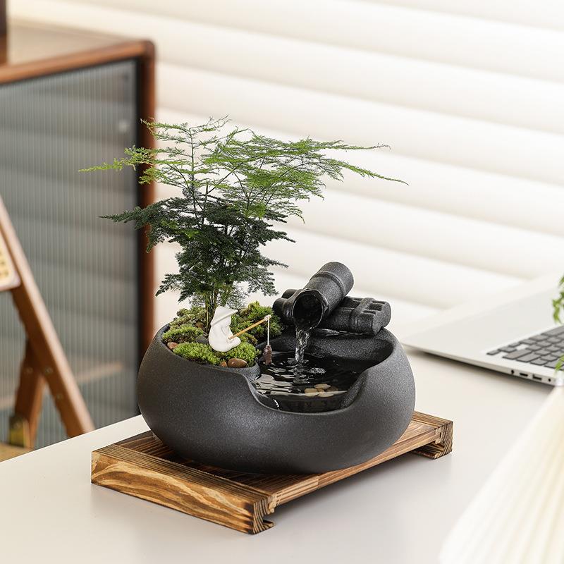 创意流水MIR财生财摆件居陶循招瓷小型喷泉办公室桌面环水家开业
