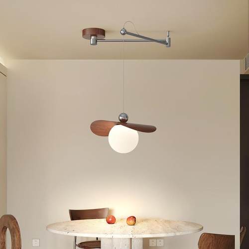 可移厅餐灯奶油风桌中古风餐位简约包豪斯创意摇臂818木纹色飞碟