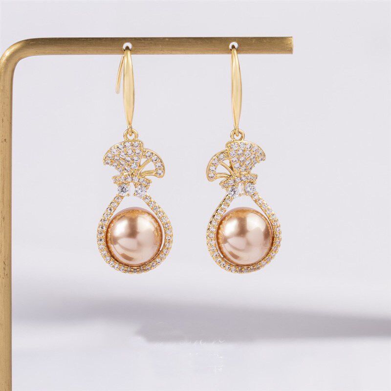 珍珠耳环2022年新款潮钱袋子个性镶钻耳饰轻奢法式百搭网红气质女