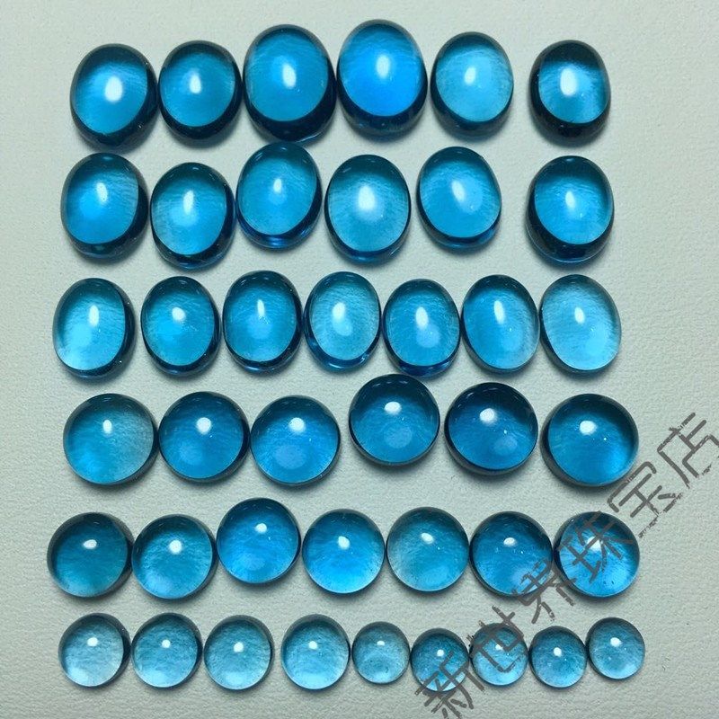 深邃伦敦蓝蛋面素面托帕石裸石戒面原石打磨支持私人订制椭圆圆形