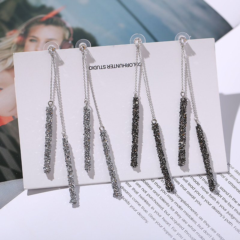 韩国气质简约个性长款流苏坠耳线女耳环碎钻耳坠精致仙耳钉百搭潮