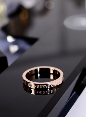 韩版简约时尚带钻英文字母食指环戒指女个性潮人小指尾戒子装饰品