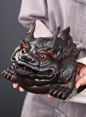 手工号紫陶金蟾茶宠摆件精品可茶VMJ茶桌茶盘蟾大养蜍装玩饰茶具