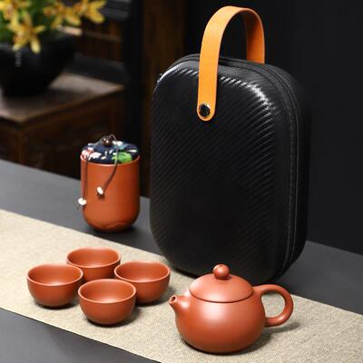 紫砂夫12180茶具一壶四杯旅行茶具套装携便包泡茶套装外户车载快