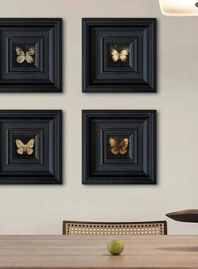 式中古画欧式木客厅装饰黑色ATK花纹法实框美式古典蝴蝶挂画餐厅