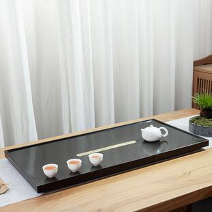 天然金茶盘家用客厅功夫石头茶具茶台简约茶海排乌水黑石金石盛世
