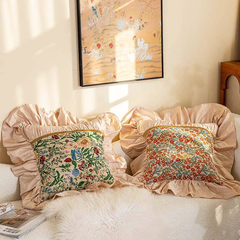 轻奢沙抱枕发简高约级法式荷样板间家用装饰客厅叶边床米娅荷叶头