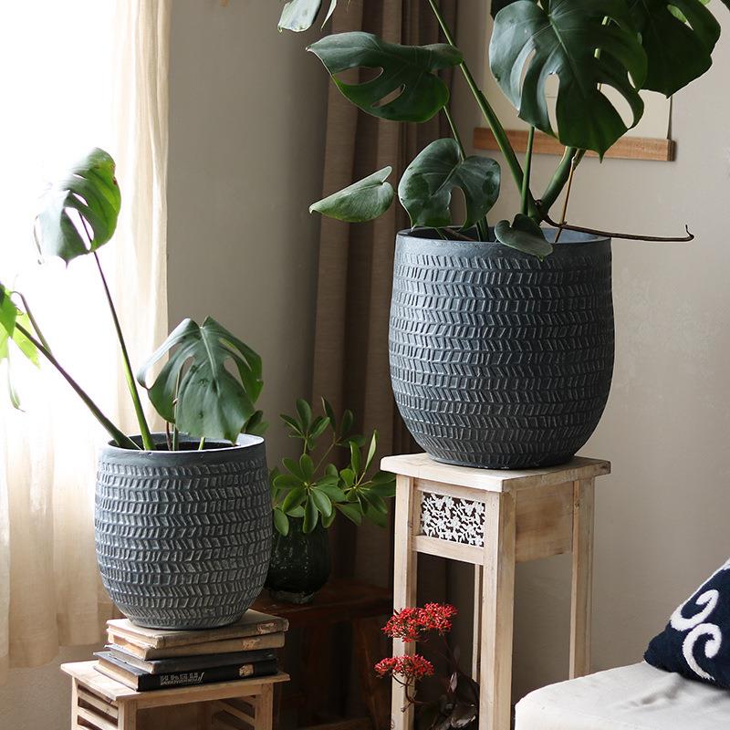 古镁泥花盆带复植纹理客厅阳台商场庭院落地大口径绿盆欧简LCH北