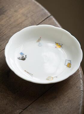 匠风羊脂玉花瓣壶承瓷功44244陶夫配茶具干泡盘盖碗底托果盘茶道