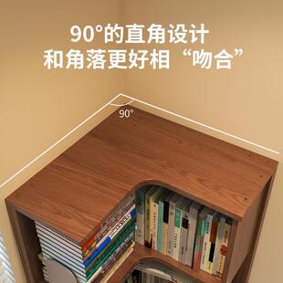 墙实木转856角书架转角柜收纳柜一体墙置客厅角置物柜床头柜物靠