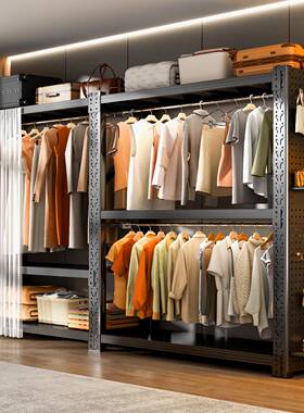 紫色开放式属货架衣柜简易组装家用租卧室出用收JQC纳房钢制落地