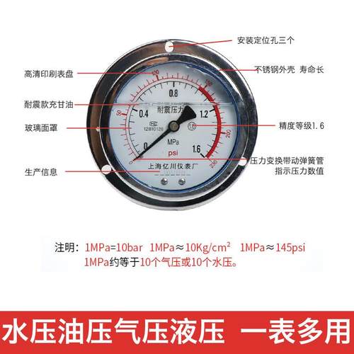 yn100zt轴向带耐震压力表06-0./IAD1m.6/25/40/6边0pa背接面板式