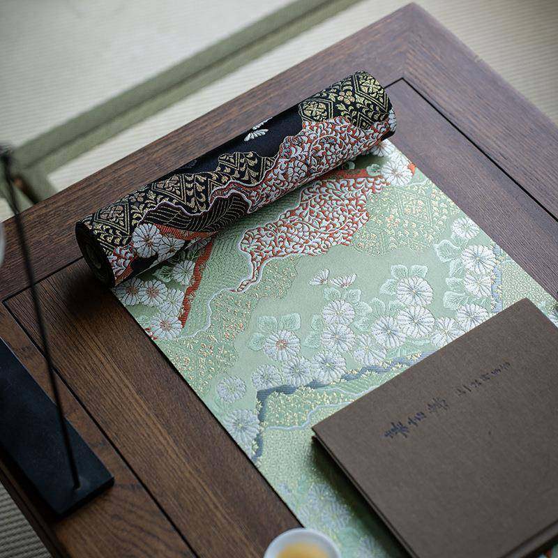 CXI-0263日式西式阵织茶桌席防水桌旗中山菊锦缎茶台旗茶垫布轻奢