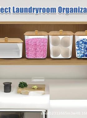 3/和4pc187s洗衣房整理和存勺储罐带盖和子可装洗香衣粉洗涤剂增