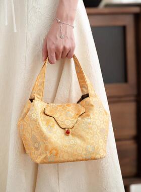 香云纱茶厚事包手提茶具收纳包中式布袋加新夹手78711棉提包便携