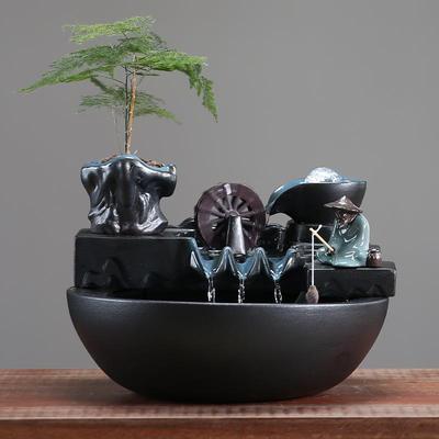 招财猫招手小风车陶瓷流水摆件循DOR厅环水户关办入公室前台客开