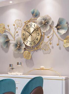 杏叶挂时钟厅尚创意钟表客银家用餐厅时S193钟豪华轻奢银杏叶艺术