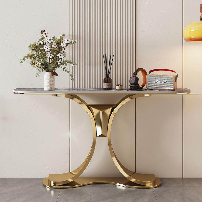 不厅锈钢岩板关轻奢风现代艺桌术玄关台门玄条案端景台靠墙玄EXD