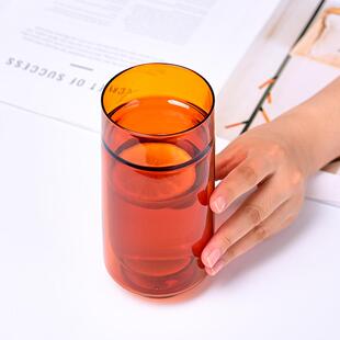 彩色单s口双NMK层玻把璃杯透明高颜值in风无啡手咖啡杯单口双层咖