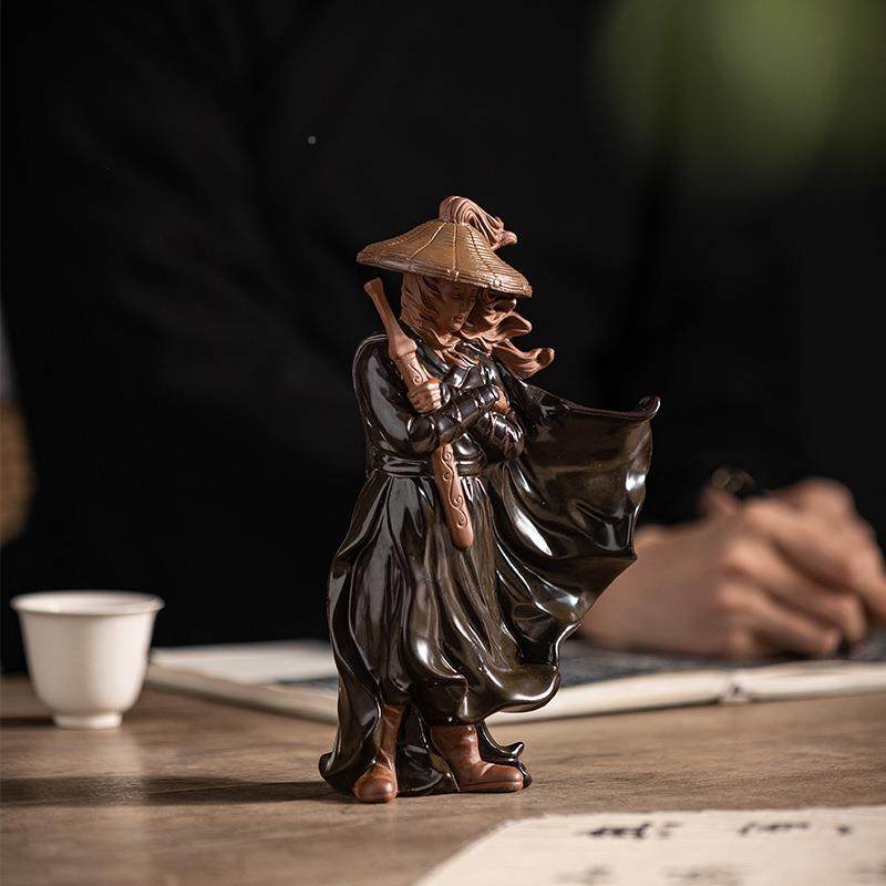 摆中式LHV禅意江湖故人古风侠客剑客人物假陶瓷件大山缸造景鱼装