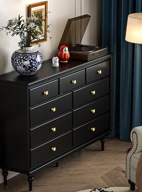 法式九户斗柜黑色美实式小型客厅窄储物收纳柜IIN卧室靠墙置木物T