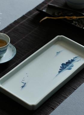 手绘古层青20756花泥山水茶盘壶承杯垫陶功夫茶具单纯干泡台