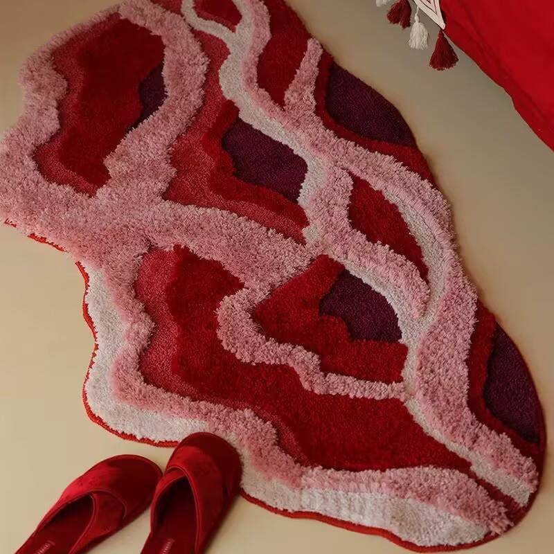 新年地喜庆植绒地毯结婚地垫卧室防床边红毯色加厚簇绒滑BHD隔音