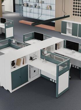 职员办公桌椅组合室板座式家具单人四员脑工位卡屏JM-45BL风辨公