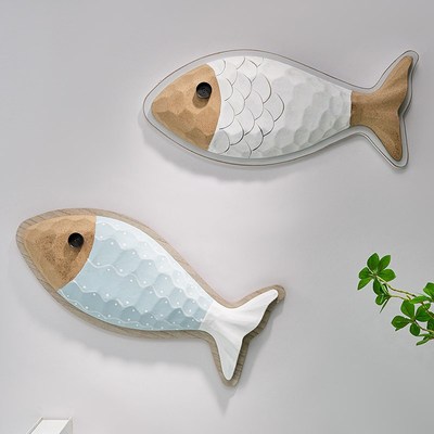 地中海木质创意立体鱼形墙面装饰品挂件儿童房客厅餐厅背景墙壁挂