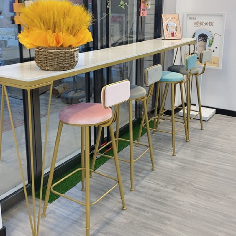 大理石吧台桌家用阳台长条桌窄酒吧台奶茶店靠墙高脚桌椅组合商用