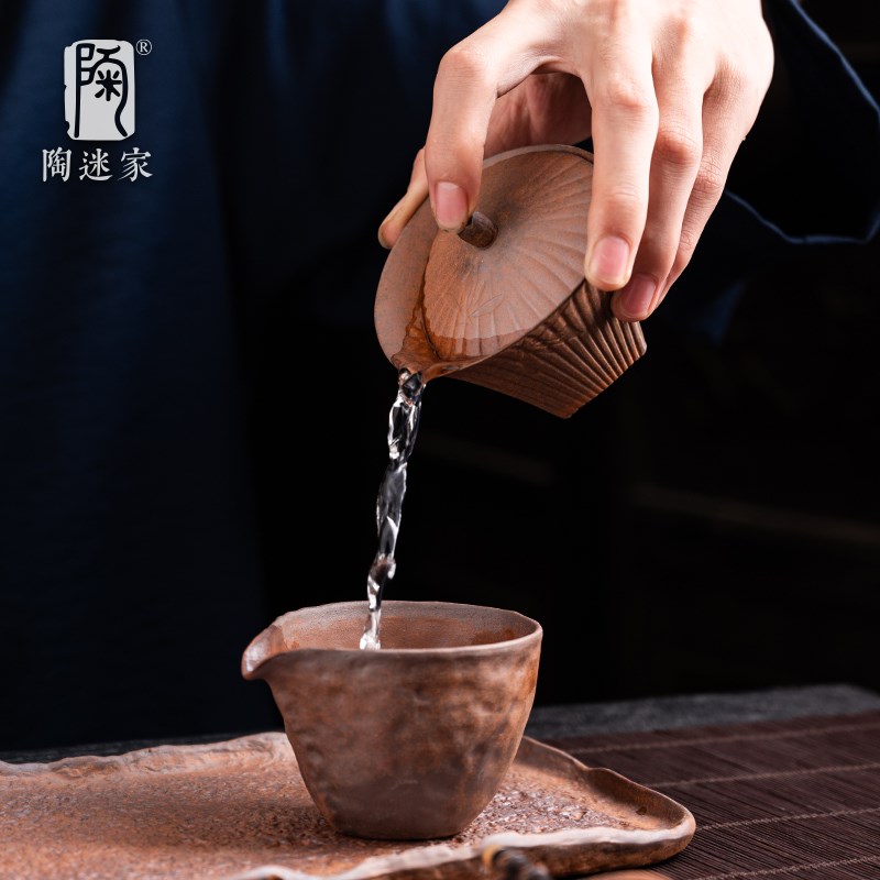 陶迷粗陶盖碗创意三角三才碗小容量泡茶家用复古无釉陶瓷功夫茶具