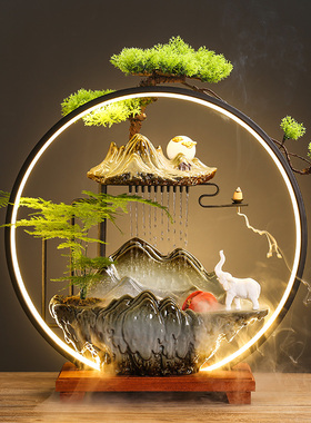 创意中式家居倒流香流水摆件客厅桌面加湿办公室喷泉开业乔迁送礼