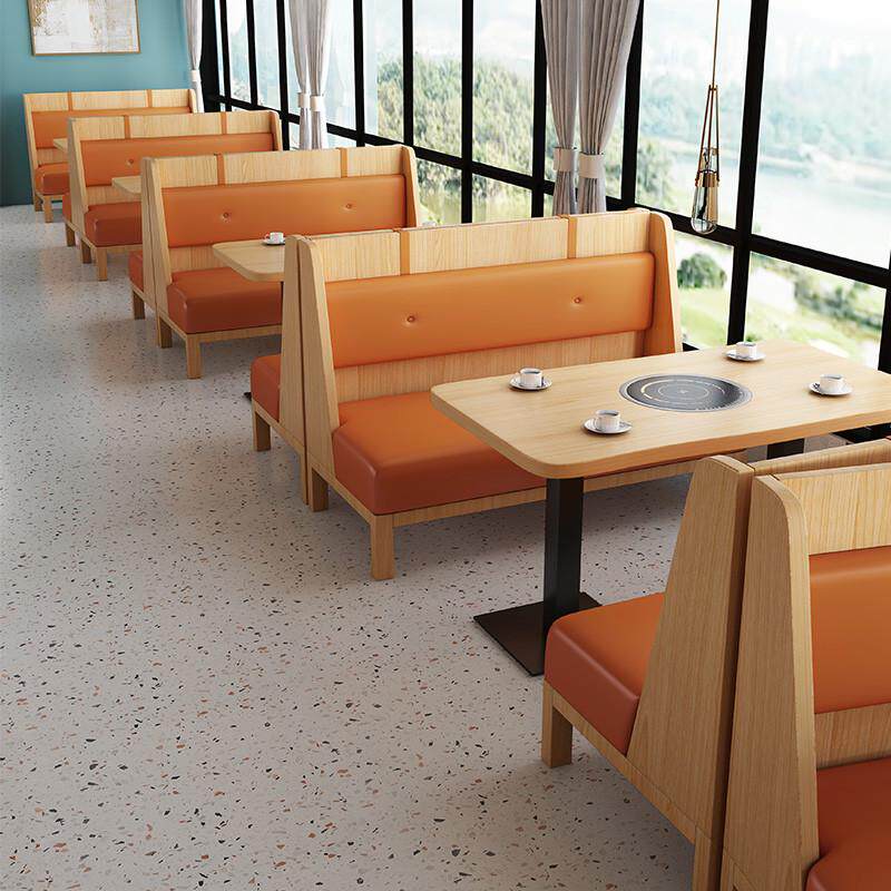 定制实木弧形卡座饭店餐厅沙发桌椅组合半圆电磁炉一体火锅店卡座