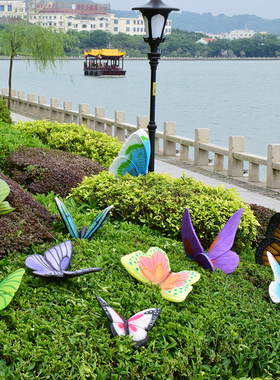 花园装饰假山造景庭院别墅景观落地树脂创意摆件园林仿真动物蝴蝶